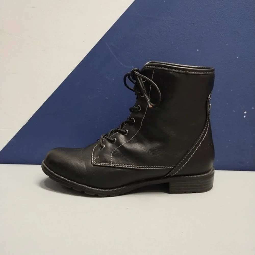 Sporto Julie Winter Boots Women US 6.5M Black Leather Fur Lined Mid Calf Lace Up